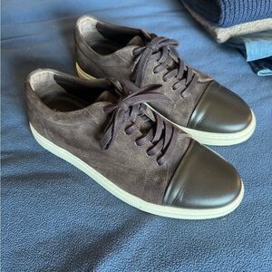 Allen Edmonds Brown Suede Sneakers with Dark Brown Leather Cap Toe